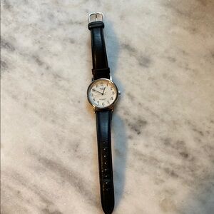 Vintage Classic Black Leather Strap Watch